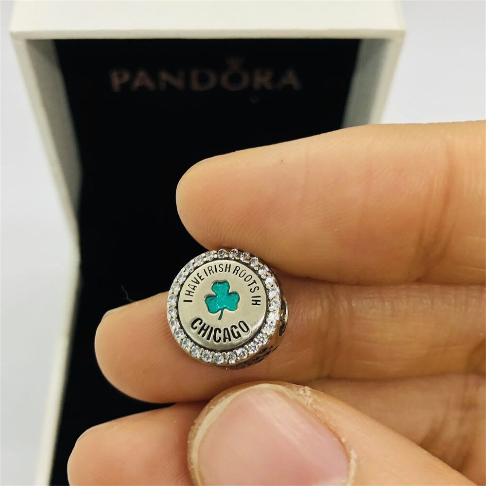 ✨🔥Pandora Chicago I Have Irish Roots Ih four-leaf clover Exclusive Charm - Picture 3 of 6